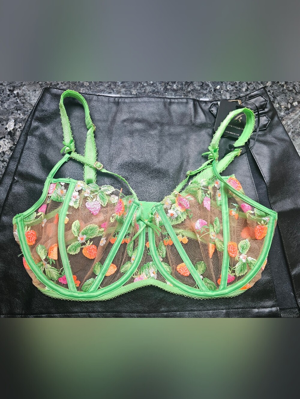 Honey Birdette Lottie Bra Summer Green Sheer Embroidered Floral